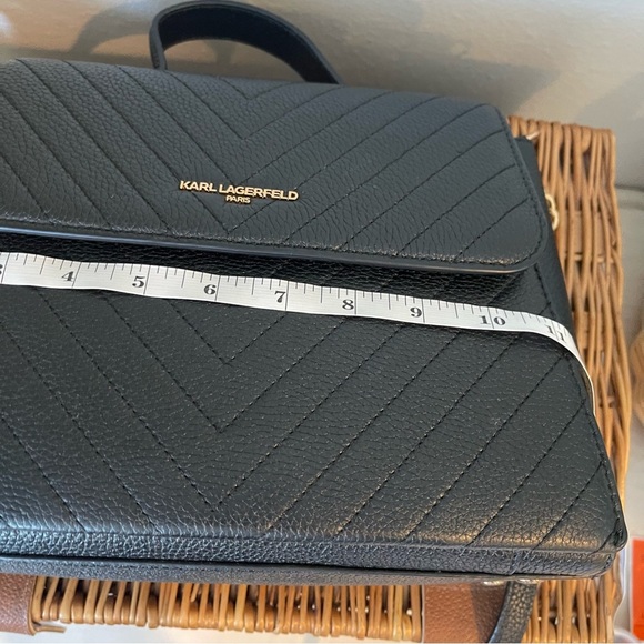 Karl Lagerfield Paris Charlotte Satchel Black Chevron Quilted Leather Crossbody - Picture 10 of 12